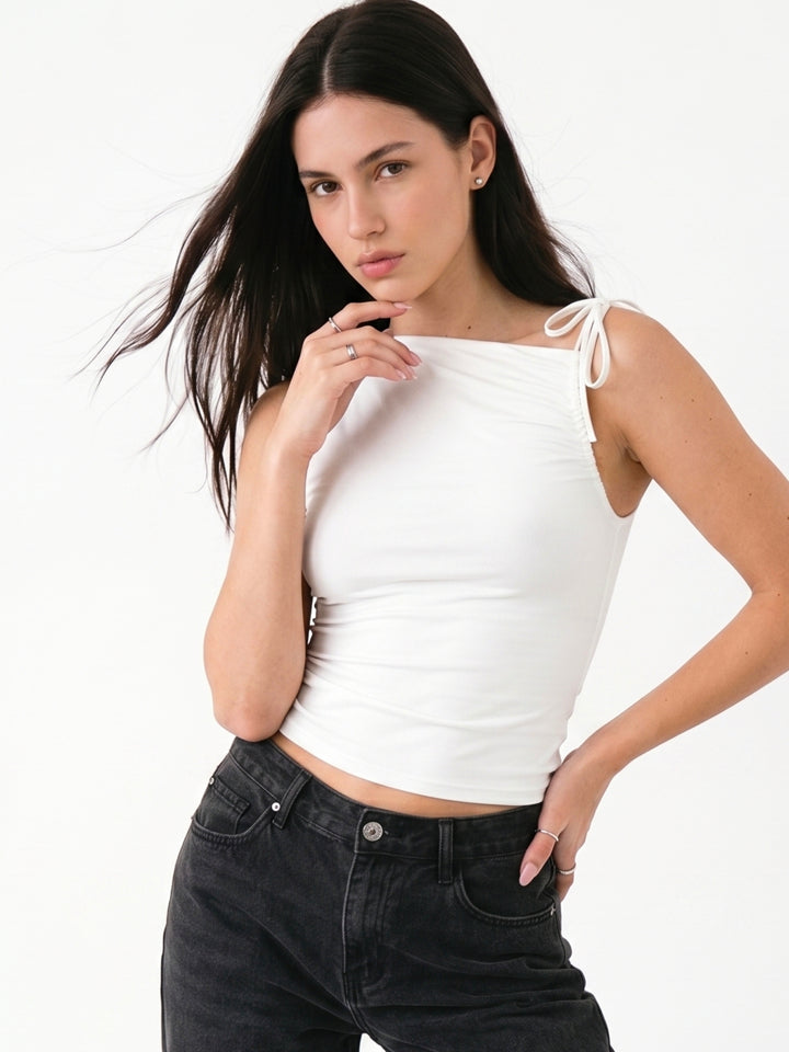 White Gathered Sleeve Top