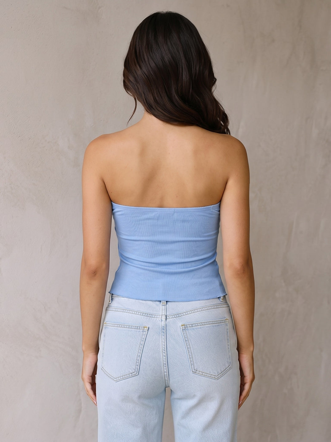 Blue Tube Top With Metal Trim Detail