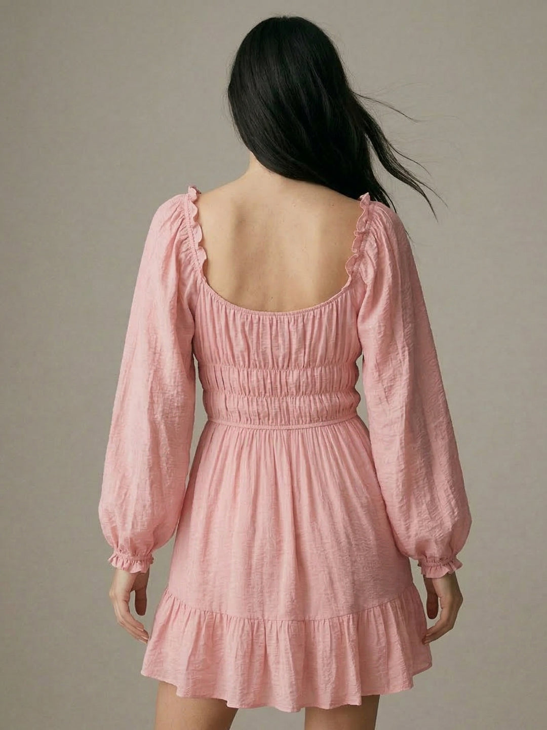 Pink Bishop Sleeve Ruffle Hem Dress