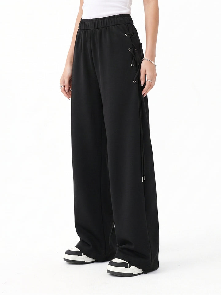 Black Side Tie-Up Wide Leg Pant