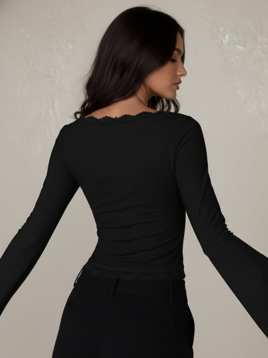 Black Square Beck With Scallop Hem Detailing Top