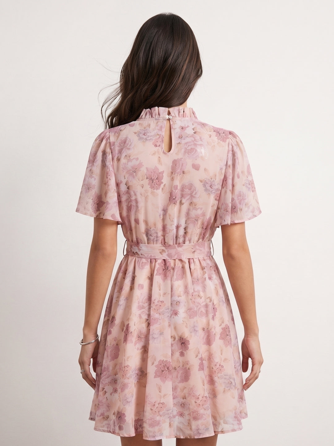 Pink Flare Sleeve Printed Dress