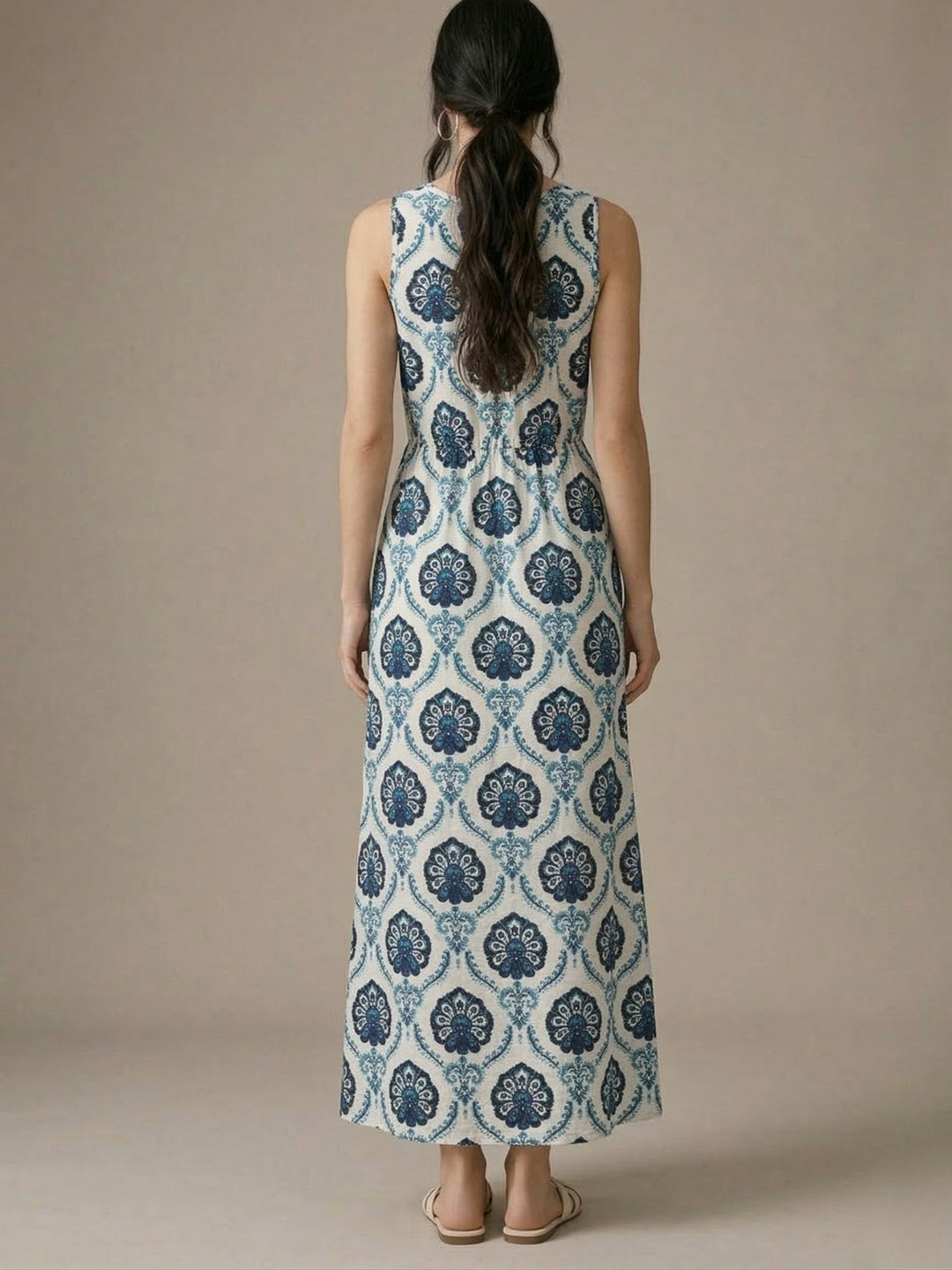 Blue Sleeveless Front Slit Dress