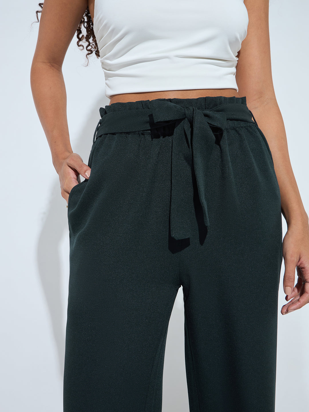 Green Paper Bag Tie Up Pant
