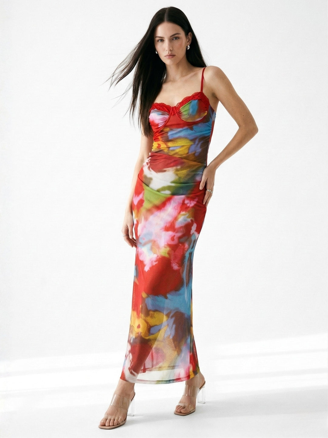 Multi Spaghetti Strap Printed Dress