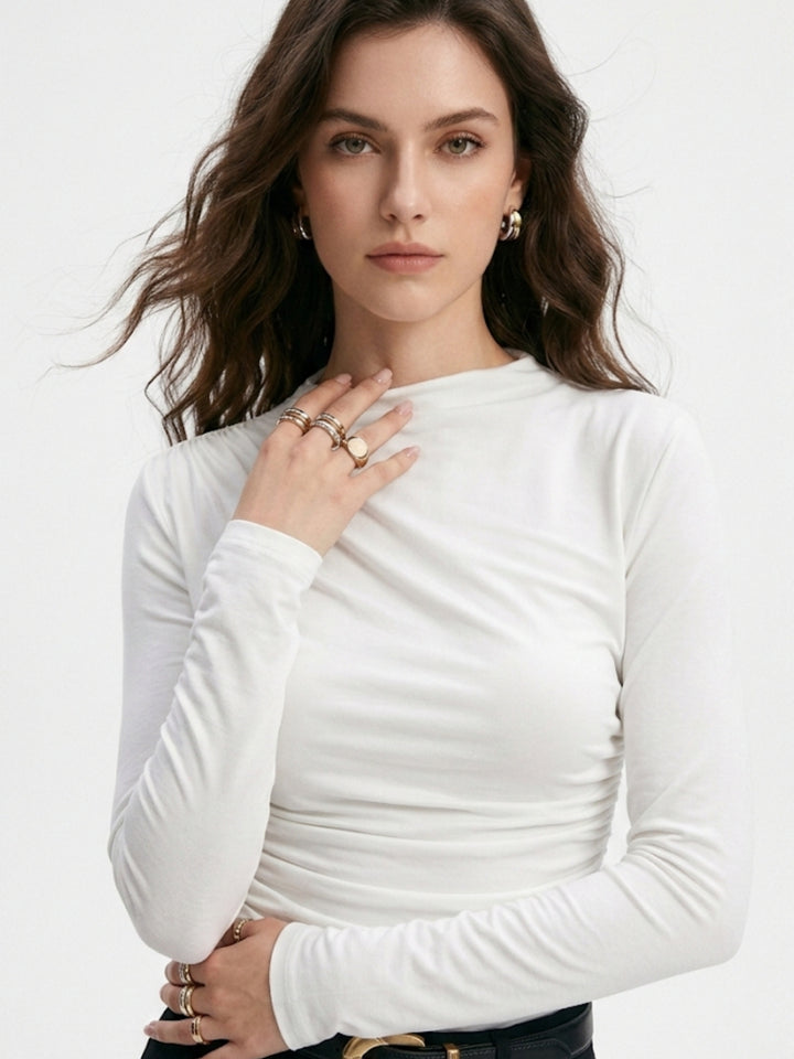 White High Neck Side Ruched Top