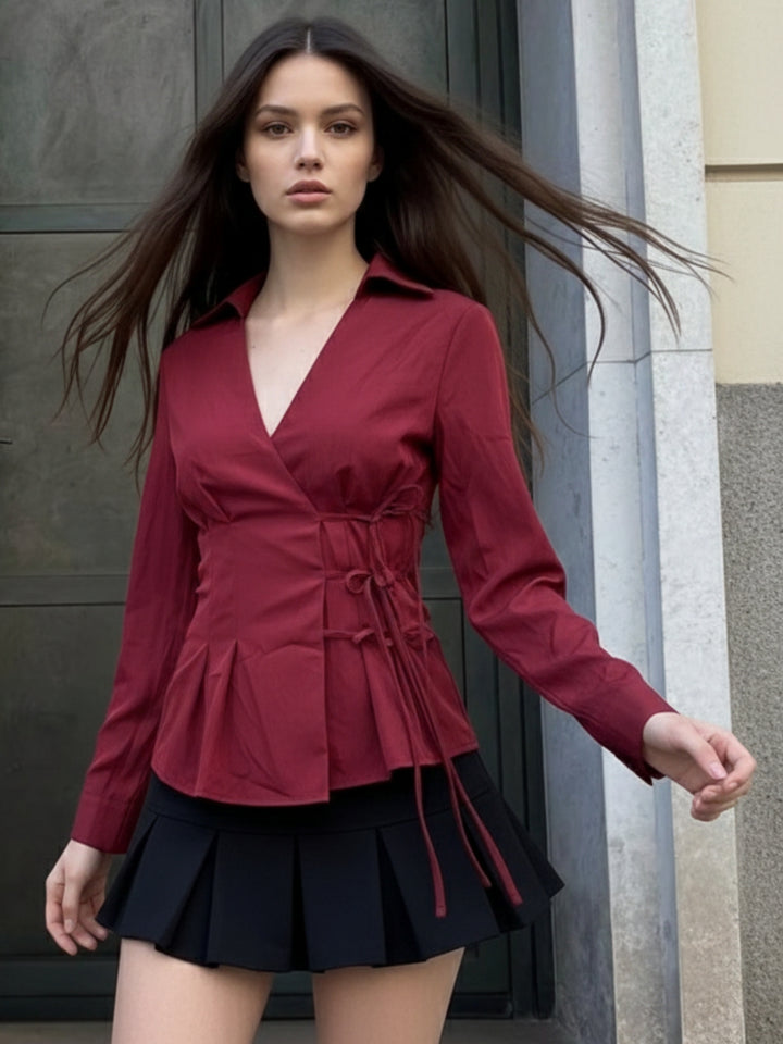 Burgundy Collared Side Tie Up Top