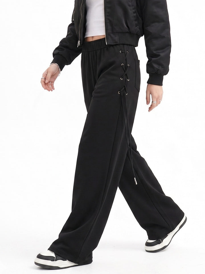 Black Side Tie-Up Wide Leg Pant