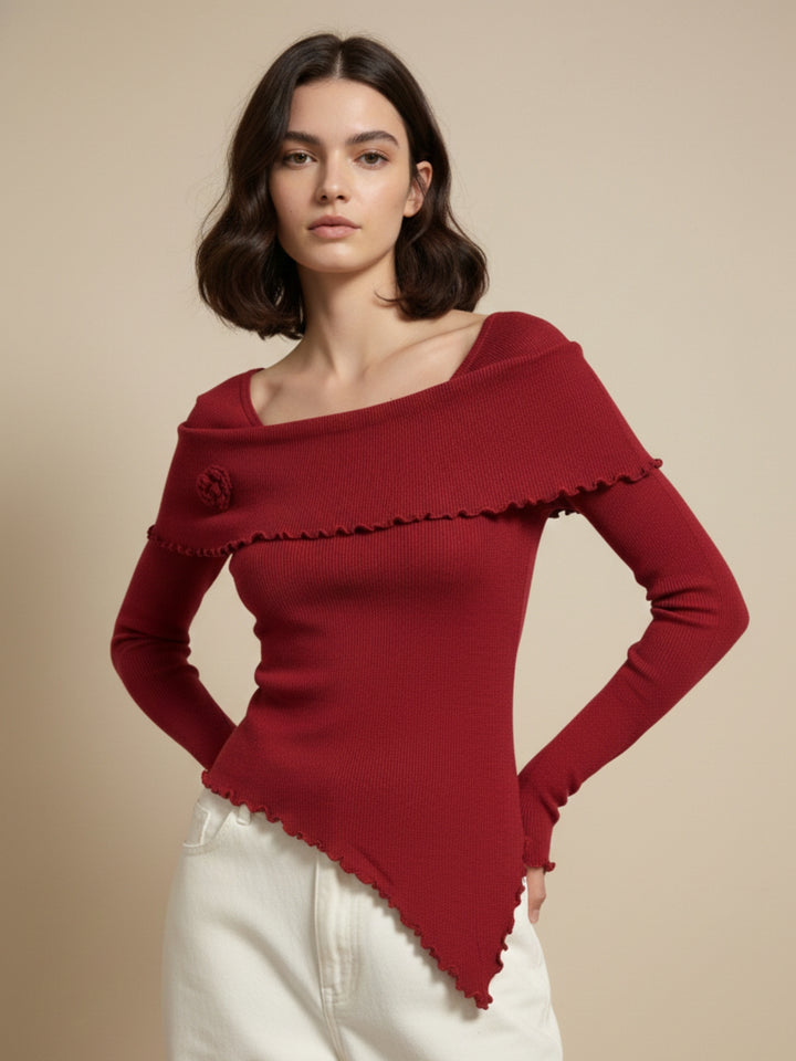 Maroon 3D Floral Full Sleeve Wrap Style Top