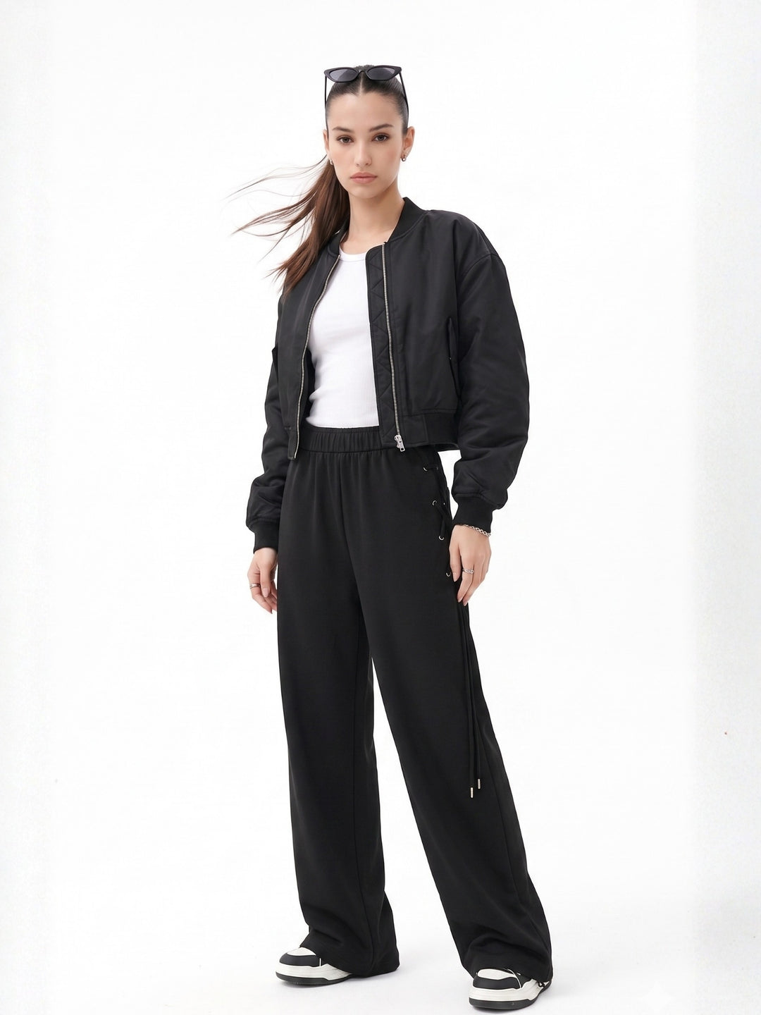 Black Side Tie-Up Wide Leg Pant