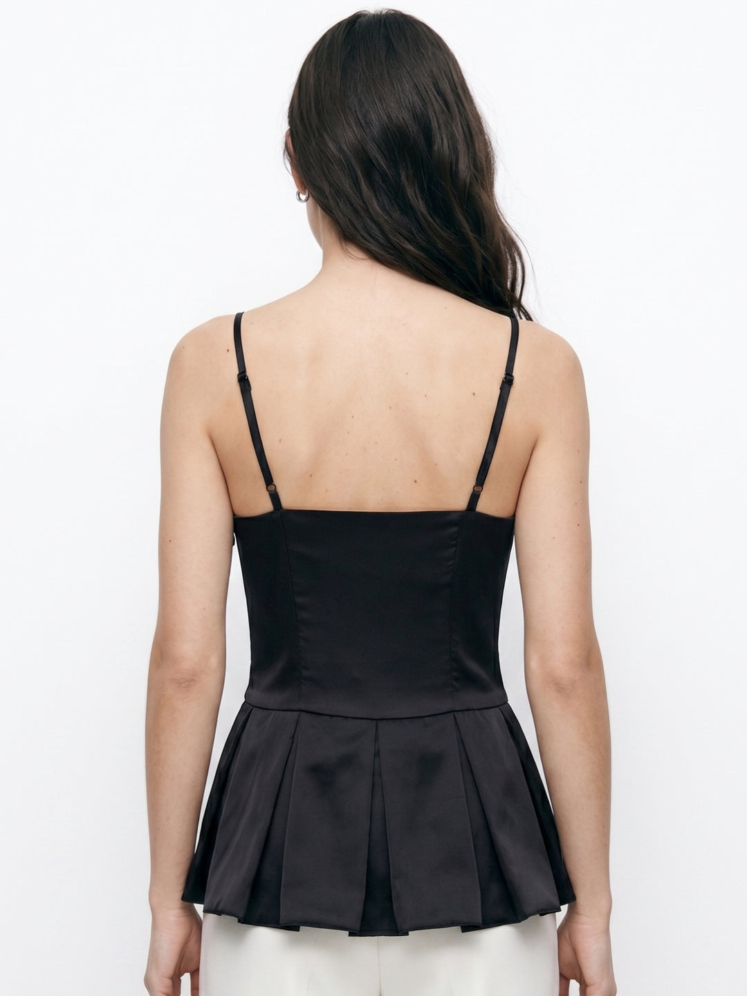 Black Strappy Solid Peplum Bubble Hem Top