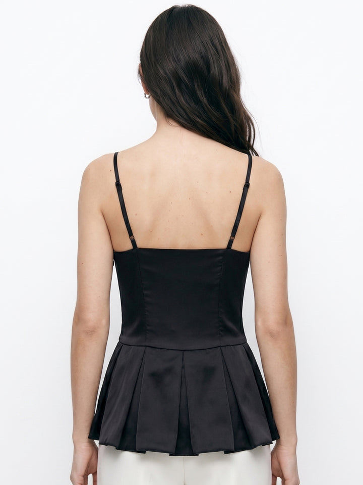 Black Strappy Solid Peplum Bubble Hem Top