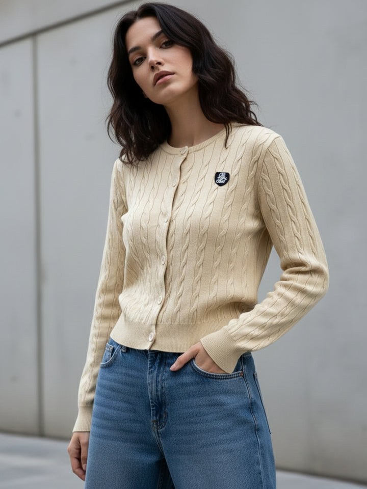 Cream Full Sleeve Front Buttoned Cardigan