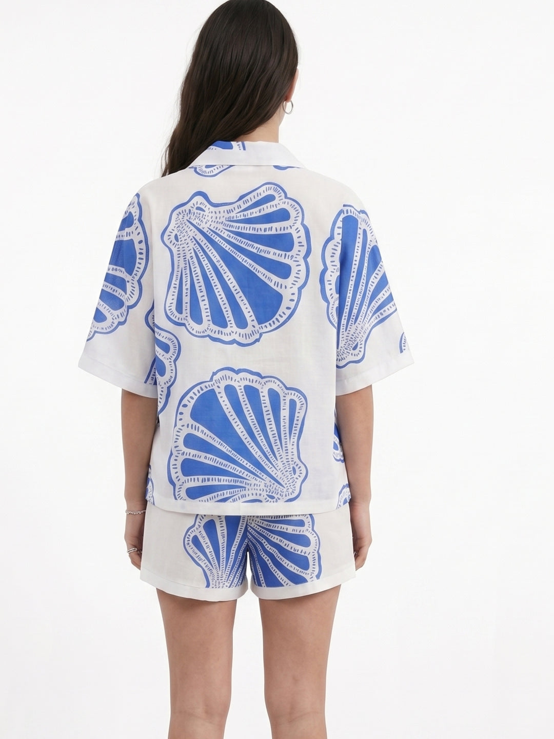 Blue Short Sleeve Printed Shirt And Short Set