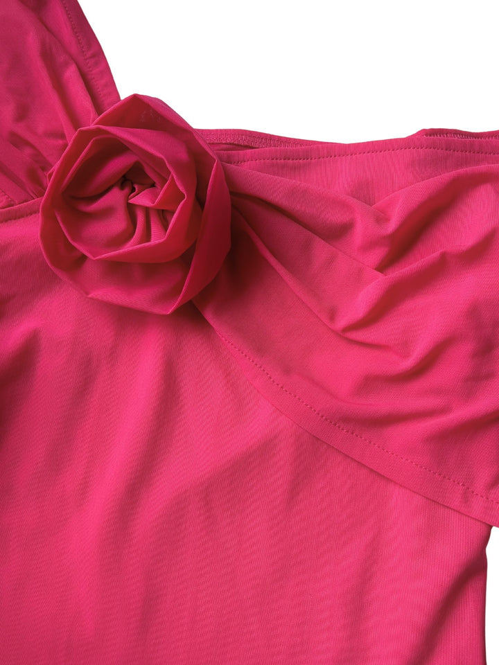 Pink Off-Shoulder Top With Rose Corsage Detail Top