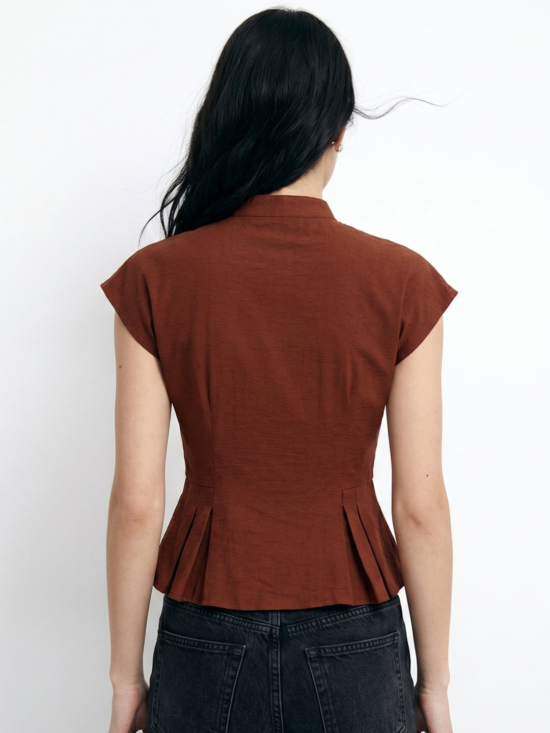 Burgundy Waist Fitted Front Buttoned Top
