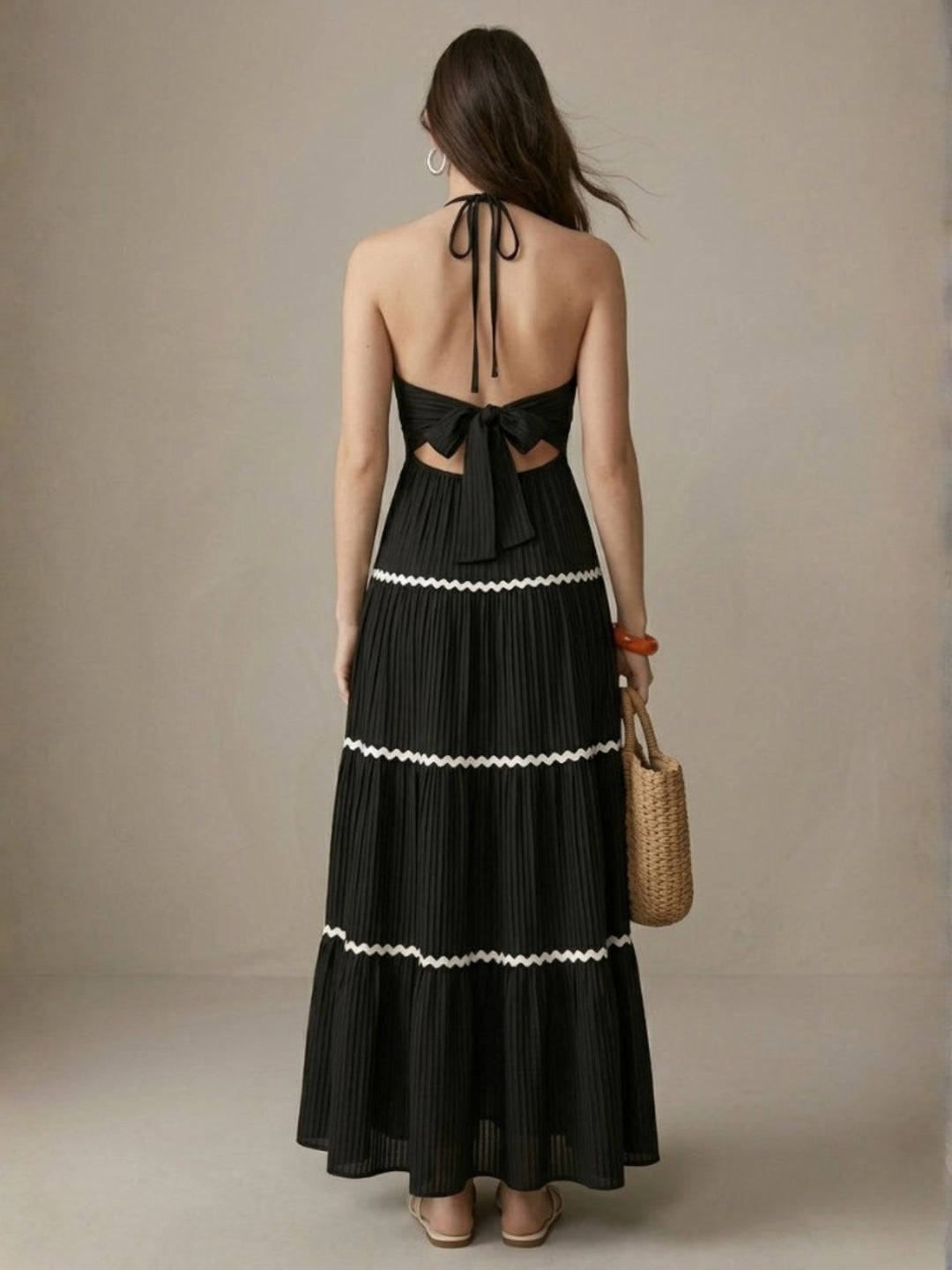 Black Halter Neck Tiered Dress