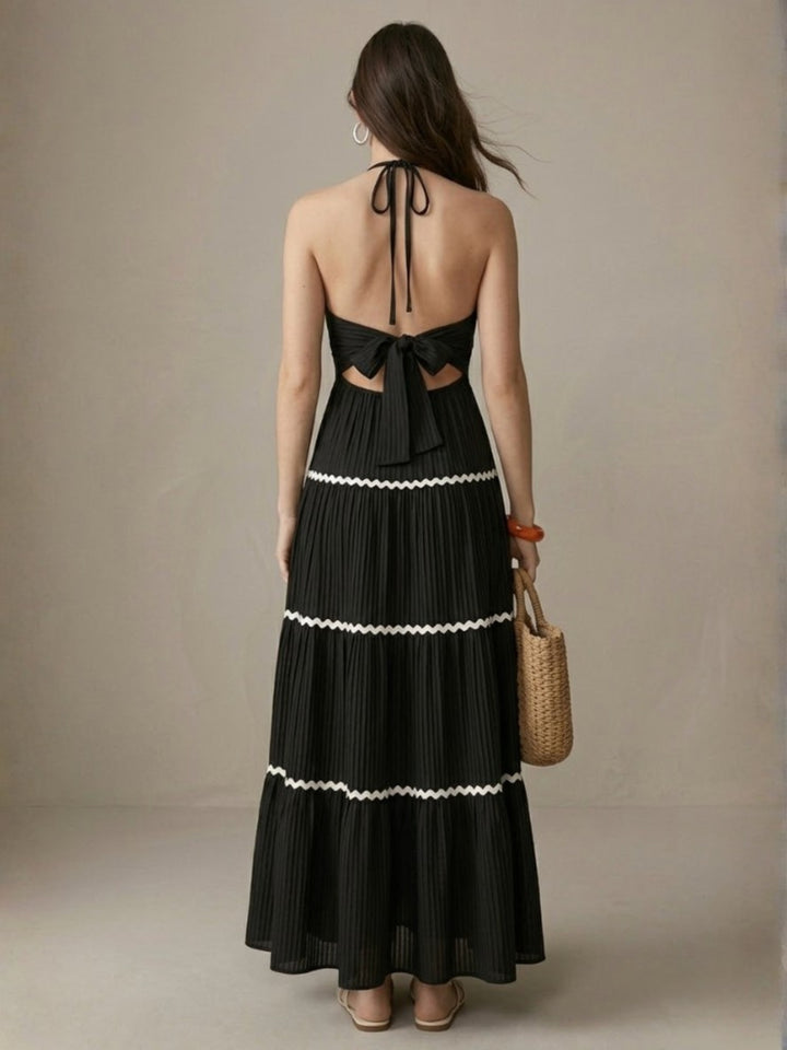 Black Halter Neck Tiered Dress