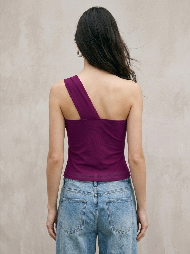 Purple One Shoulder Strap With Trim