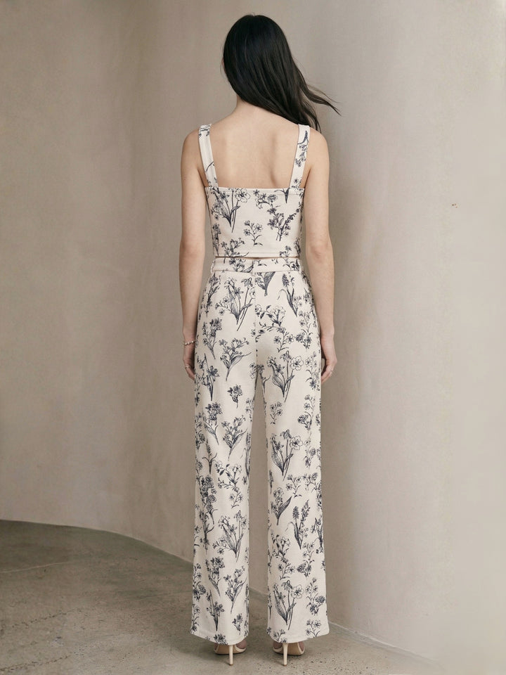 Black Shoulder Strap Printed Top And Pant Set