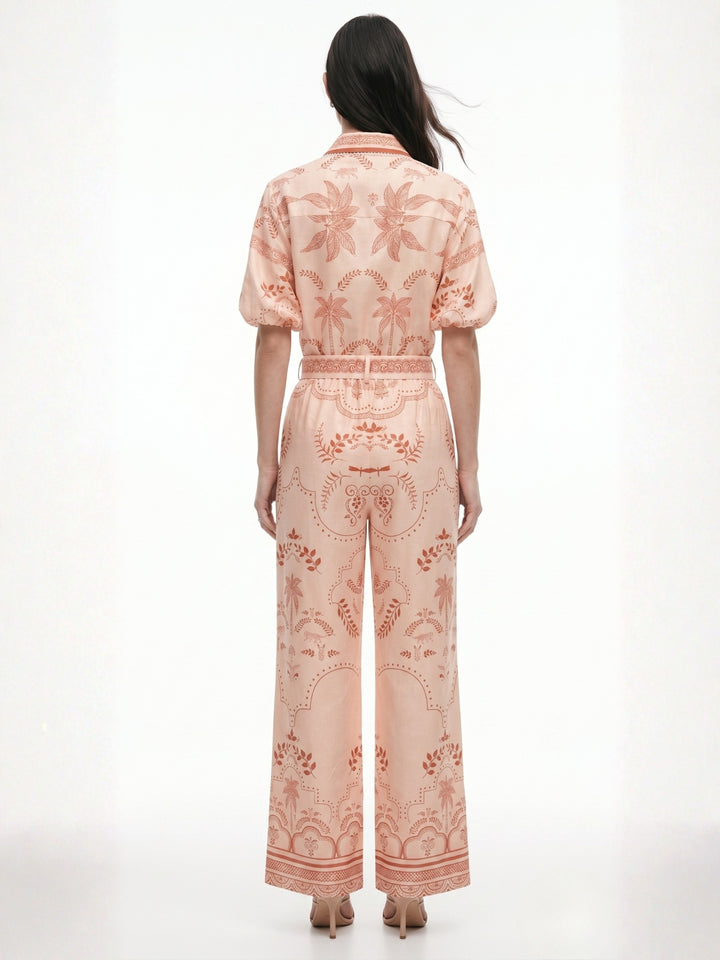 Peach Printed Shirt And Pant Set