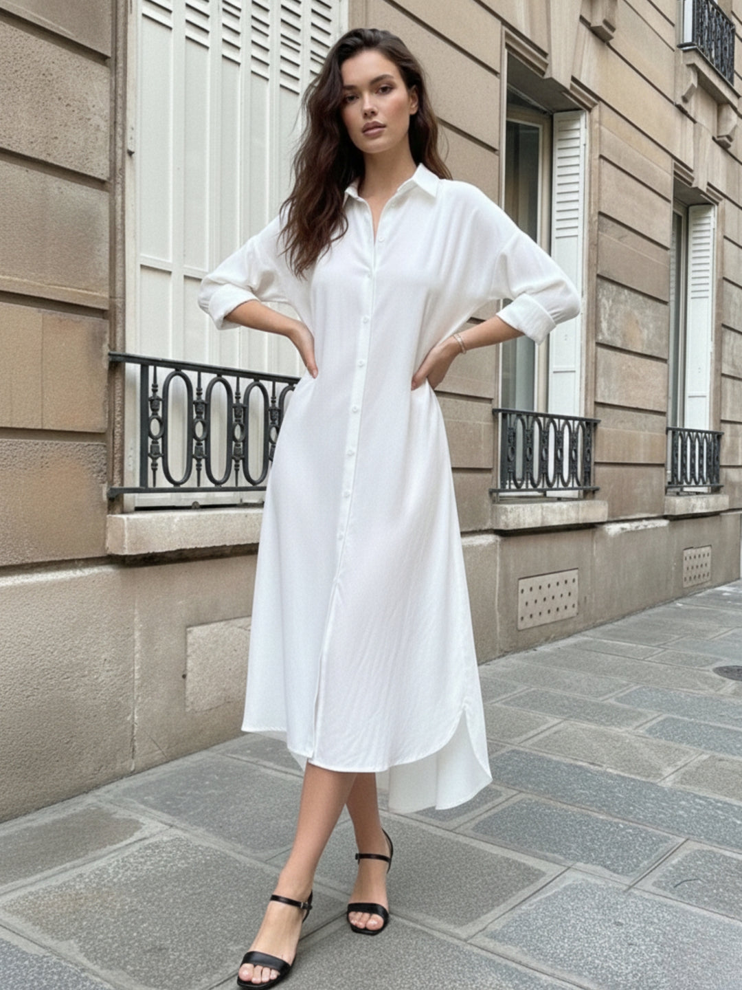 White Straight Fit Shirt Dress