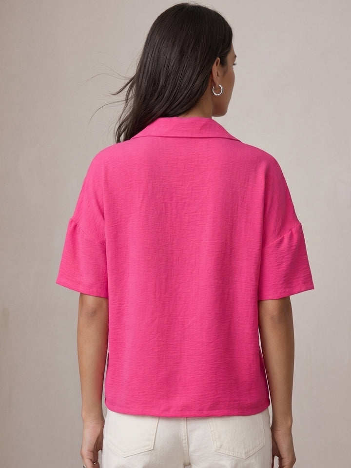 Pink Stylized Collar Relaxed Top