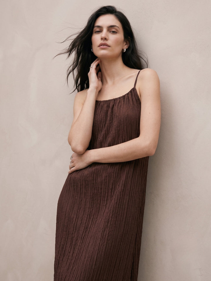 Brown Spaghetti Strap Bead Detail Dress