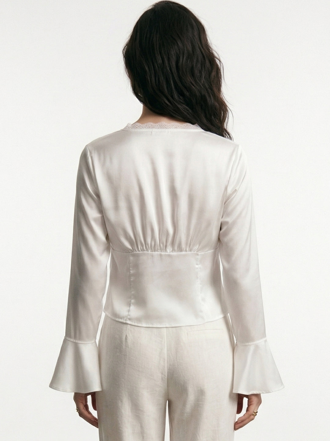 White Bell Sleeves Front Tie-Up Lace Top
