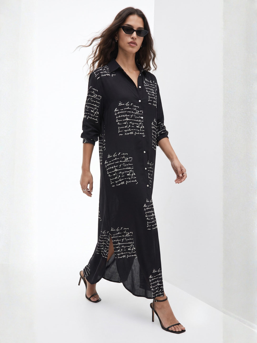 Black Conversational Printed Shirt Dress