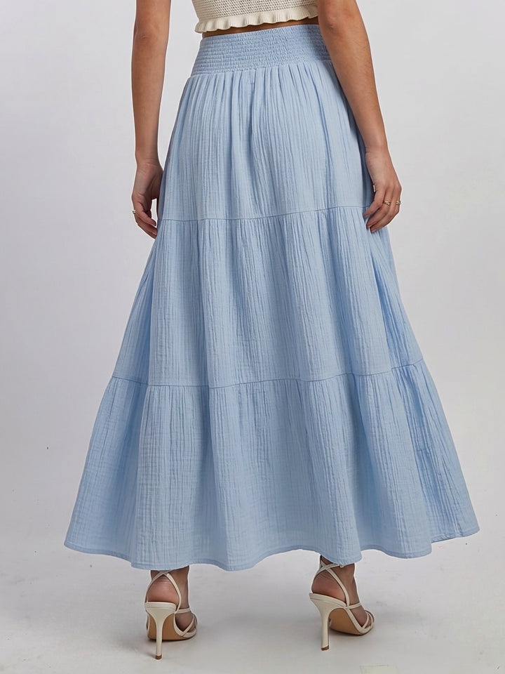 Blue High Waist Tiered Skirt