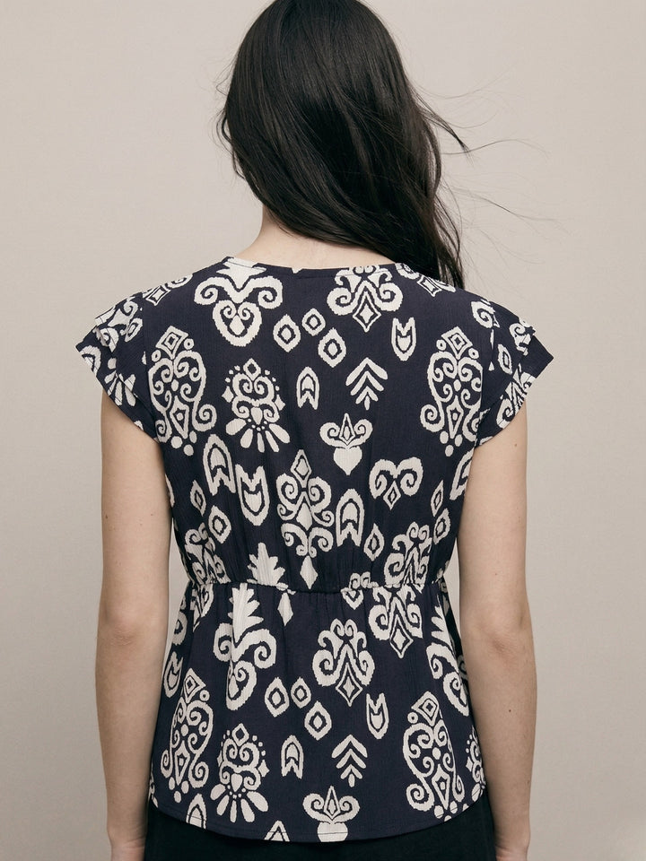 Navy Blue Floral Print Top