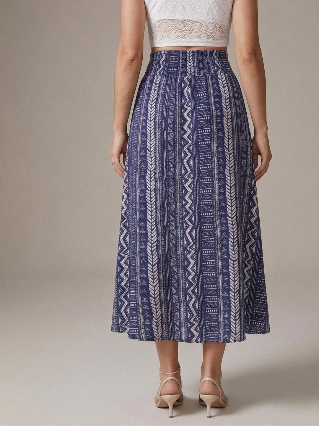 Blue High Waist Printed Skirt