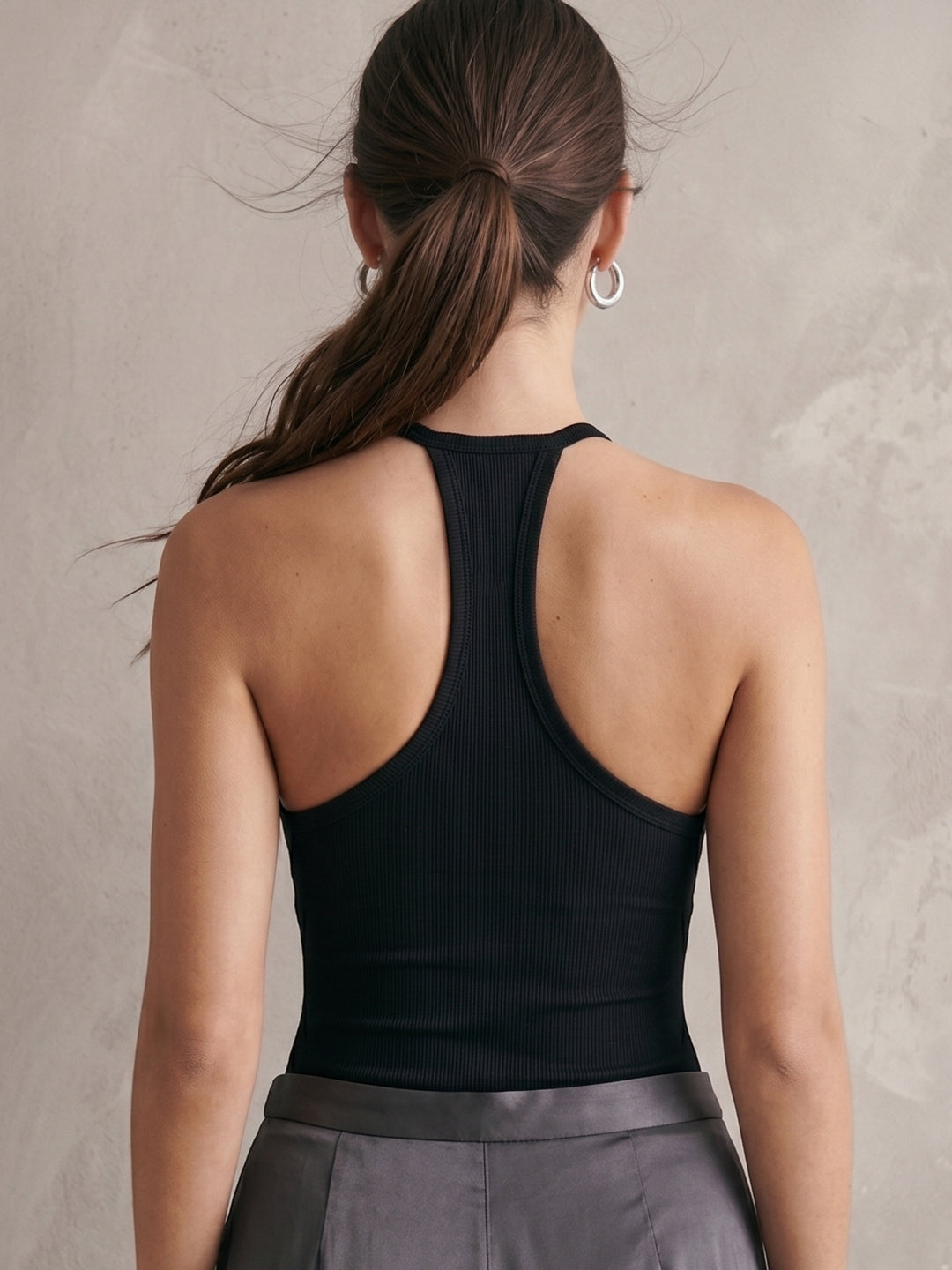 Black Halter Neck Fitted Tank