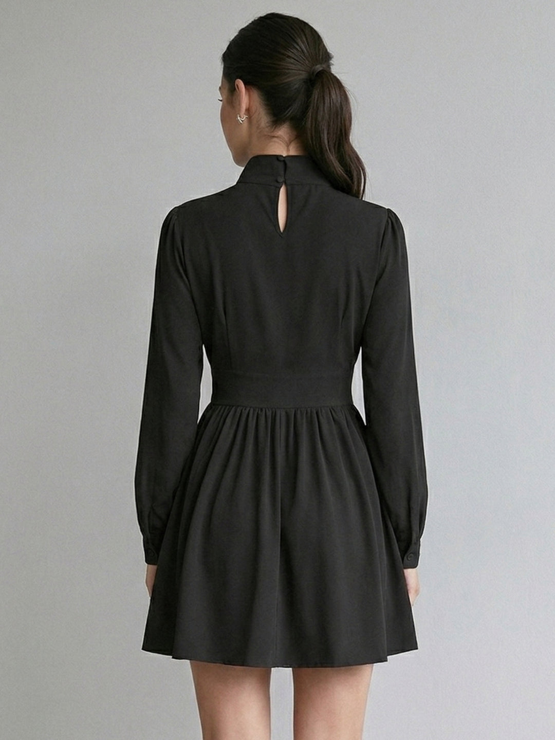 Black Full Sleeve Waist Fitted Dress