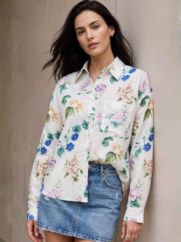 Off White Floral Print Oversized Shirt