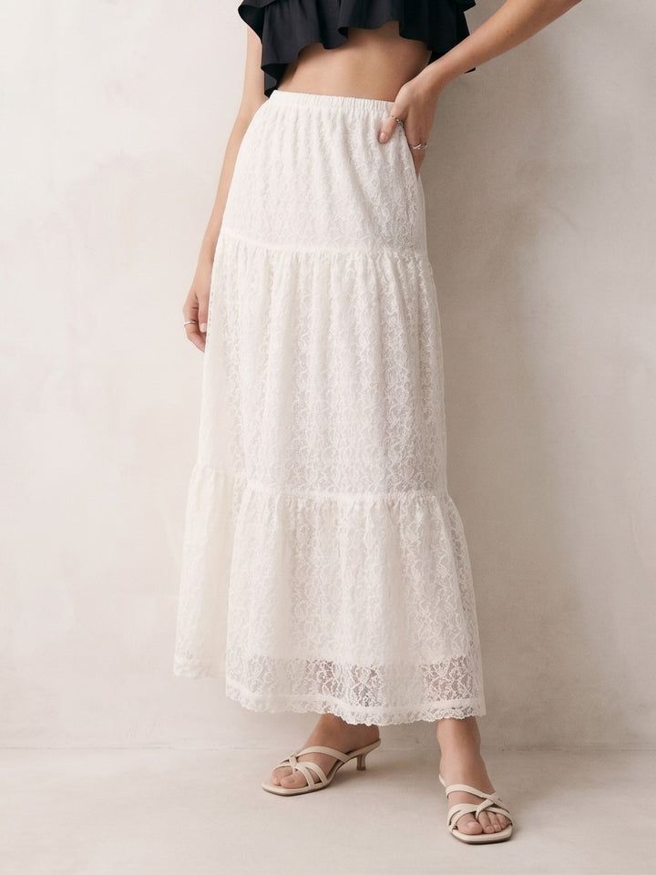 White Tiered Lace Skirt