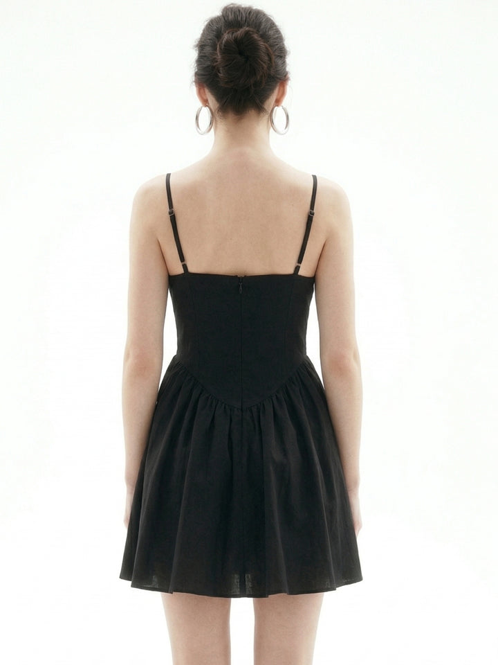 Black Spaghetti Strap Corset Detail Dress