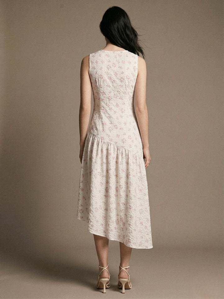 Off White Sleeveless Asymmetrical Midi Dress