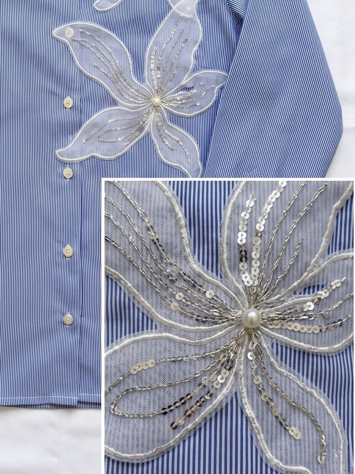 Blue Embroidered Stripe Blue Shirt