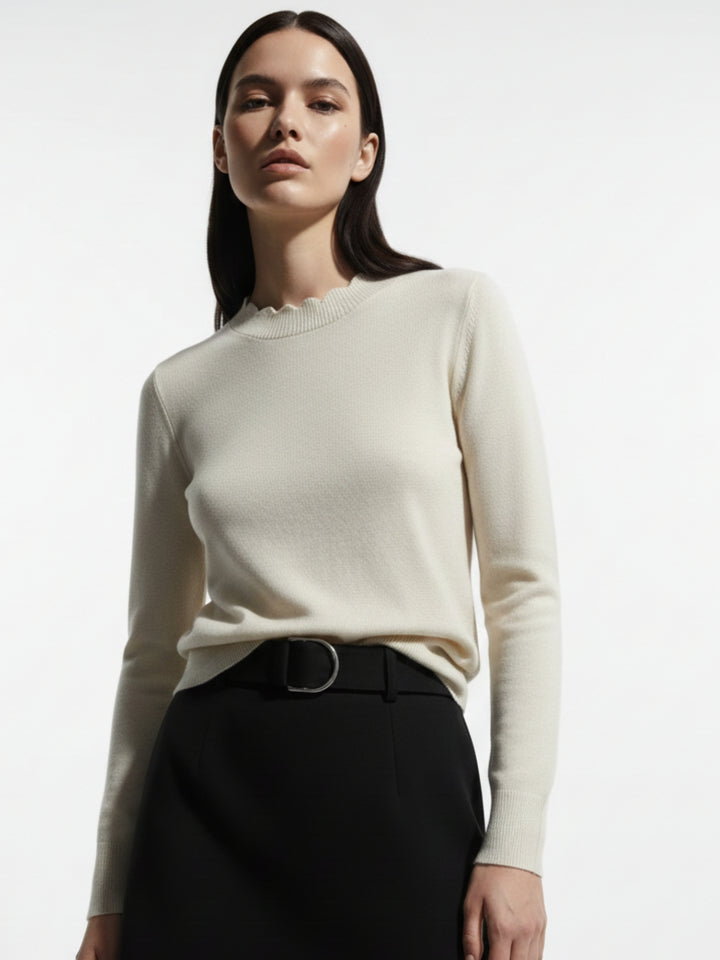 White Full Sleeve Crew Neck Regular Sweater