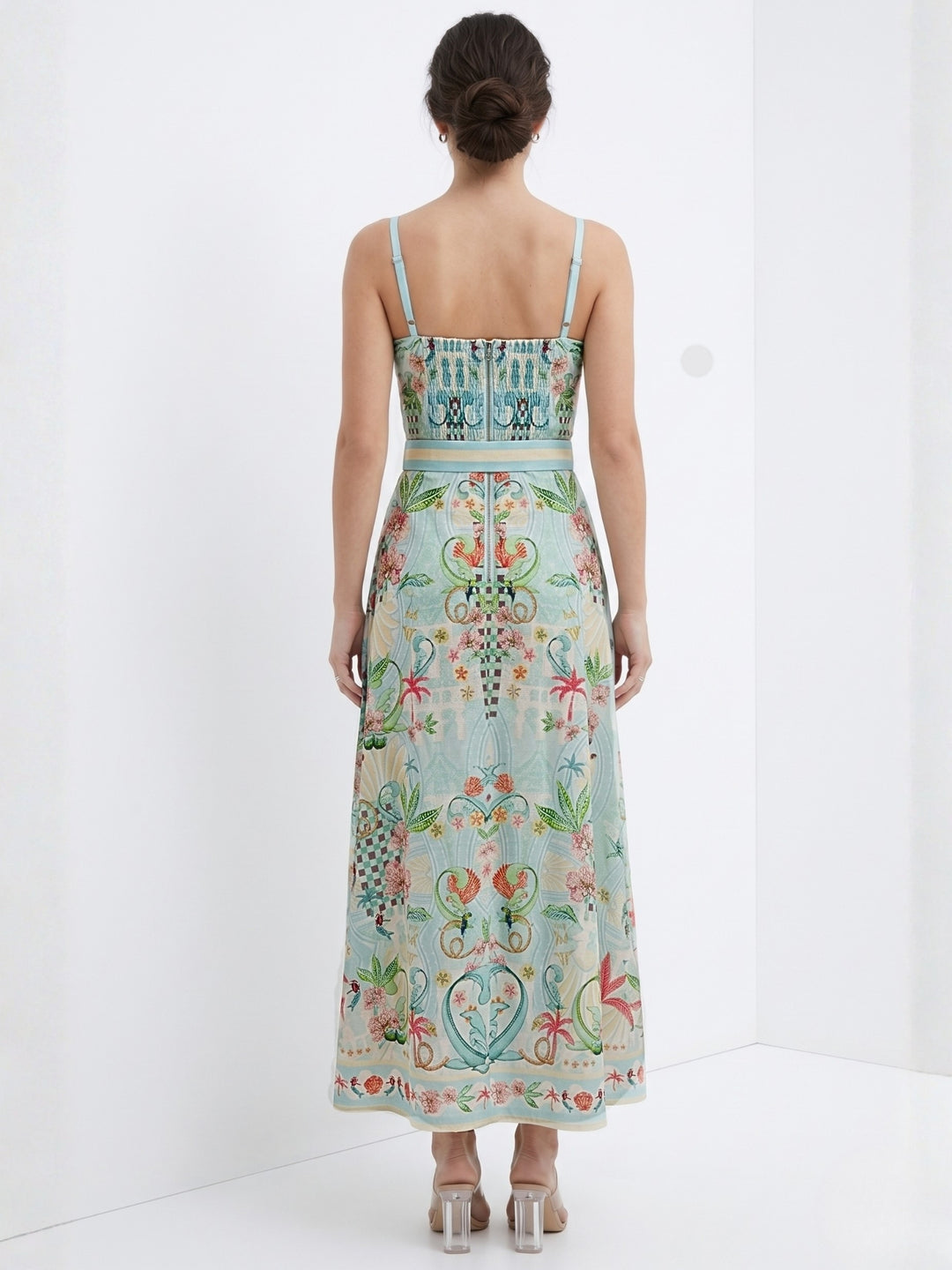 Multi Spaghetti Strap Placement Printed Dress