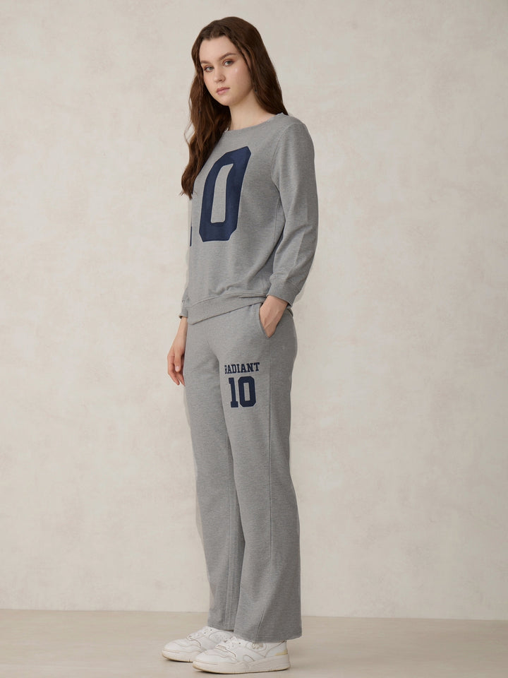 Grey Broad Neck Sweatshirt And Bottom Co-Ord