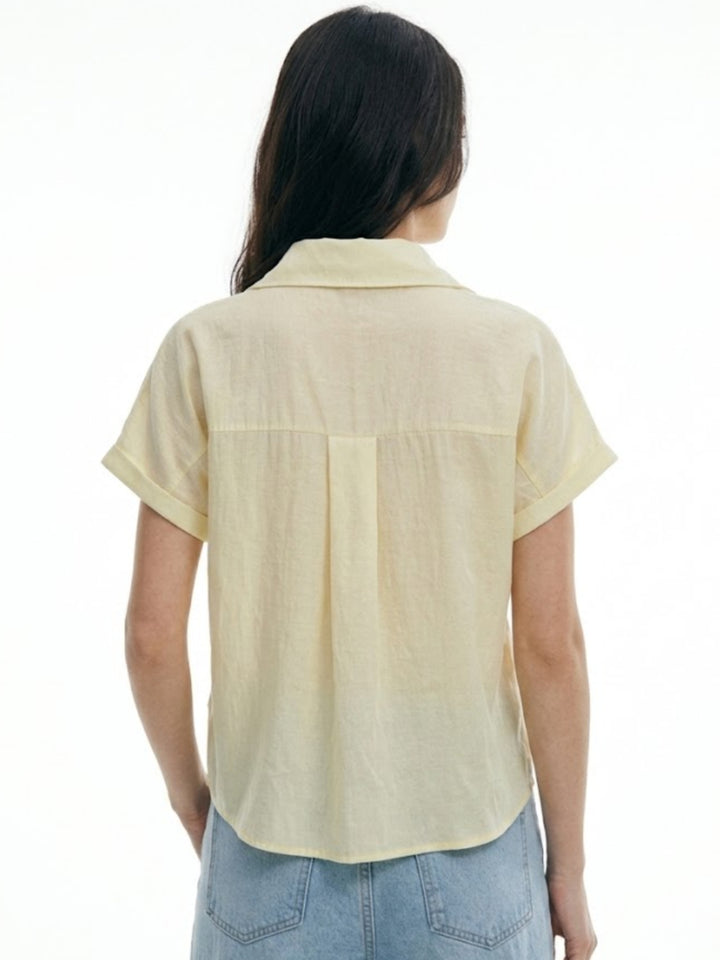 Yellow Short Sleeve Front Buttoned Top