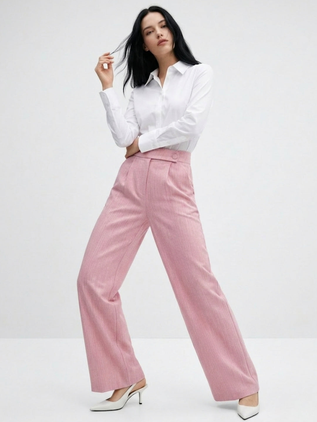 Pink Waist Detail Wide Leg Pant