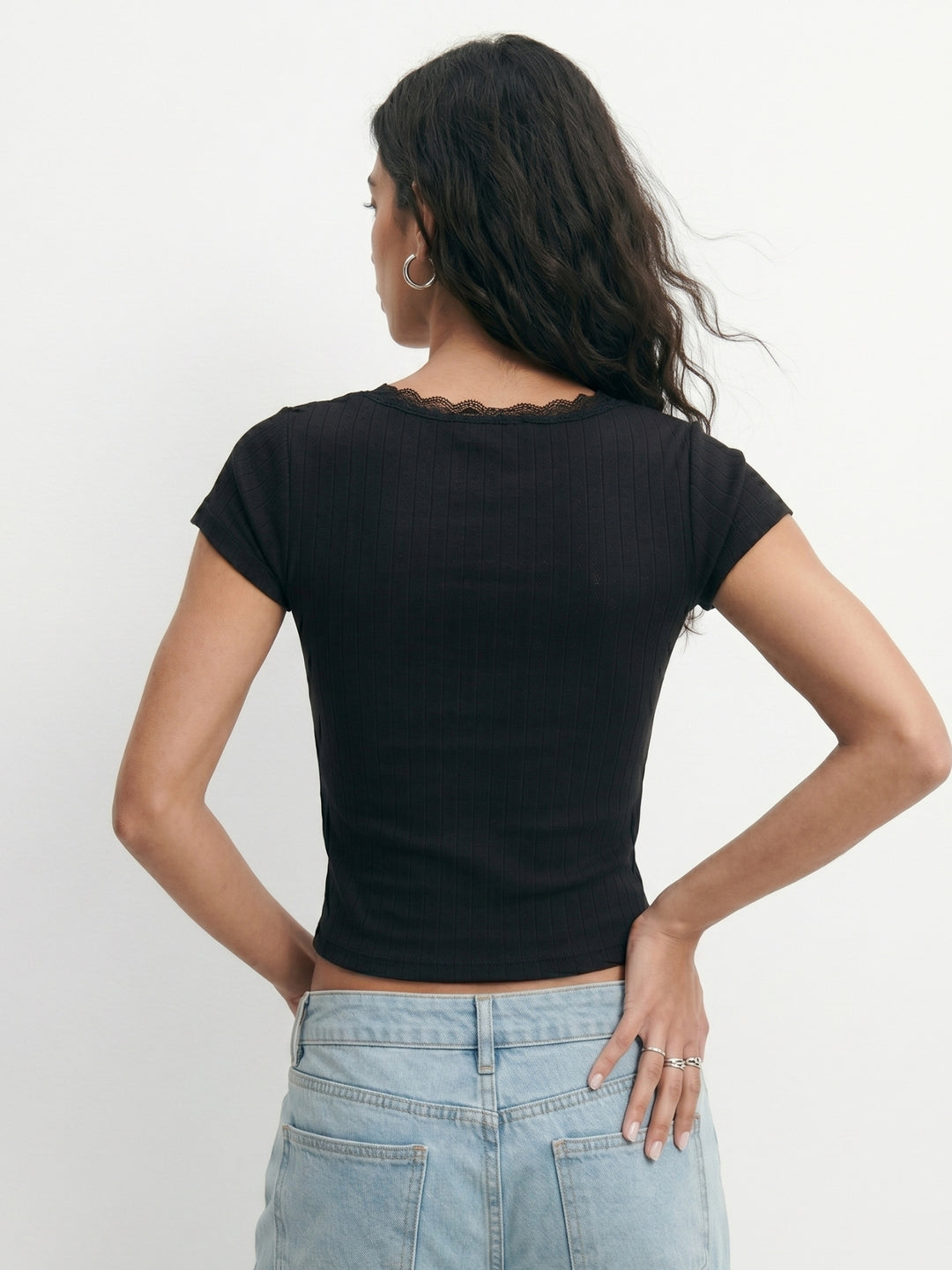 Black Half Sleeved Scoop Neck Top