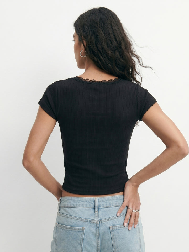 Black Half Sleeved Scoop Neck Top