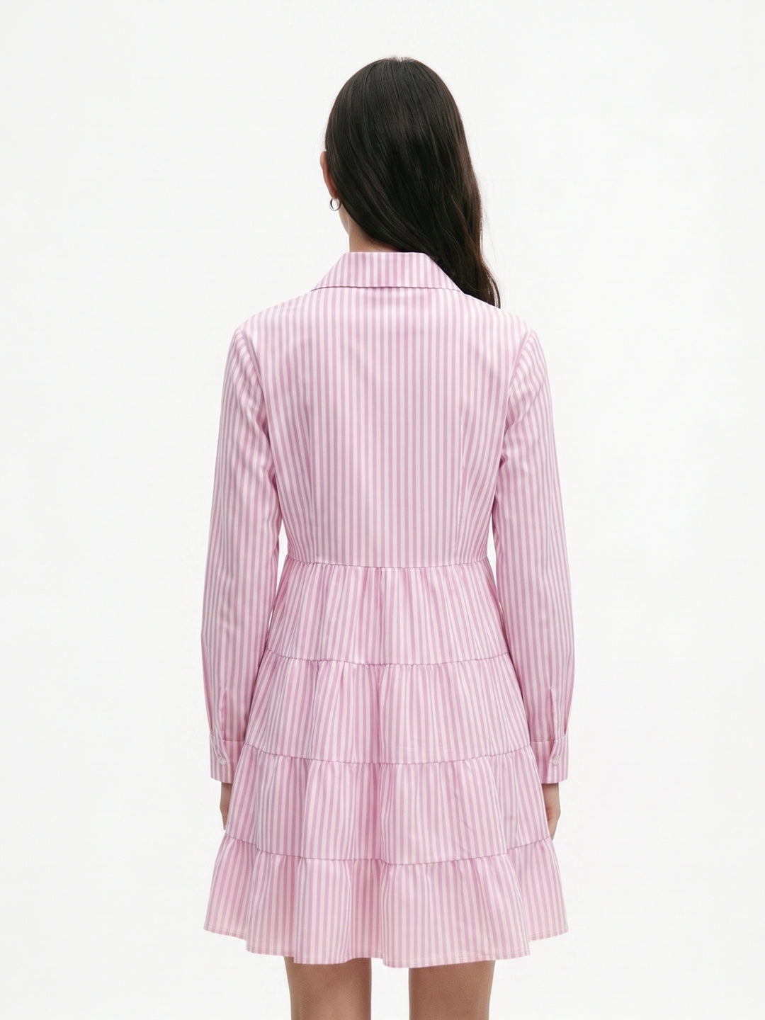 Pink Striped Tiered Shirt Dress