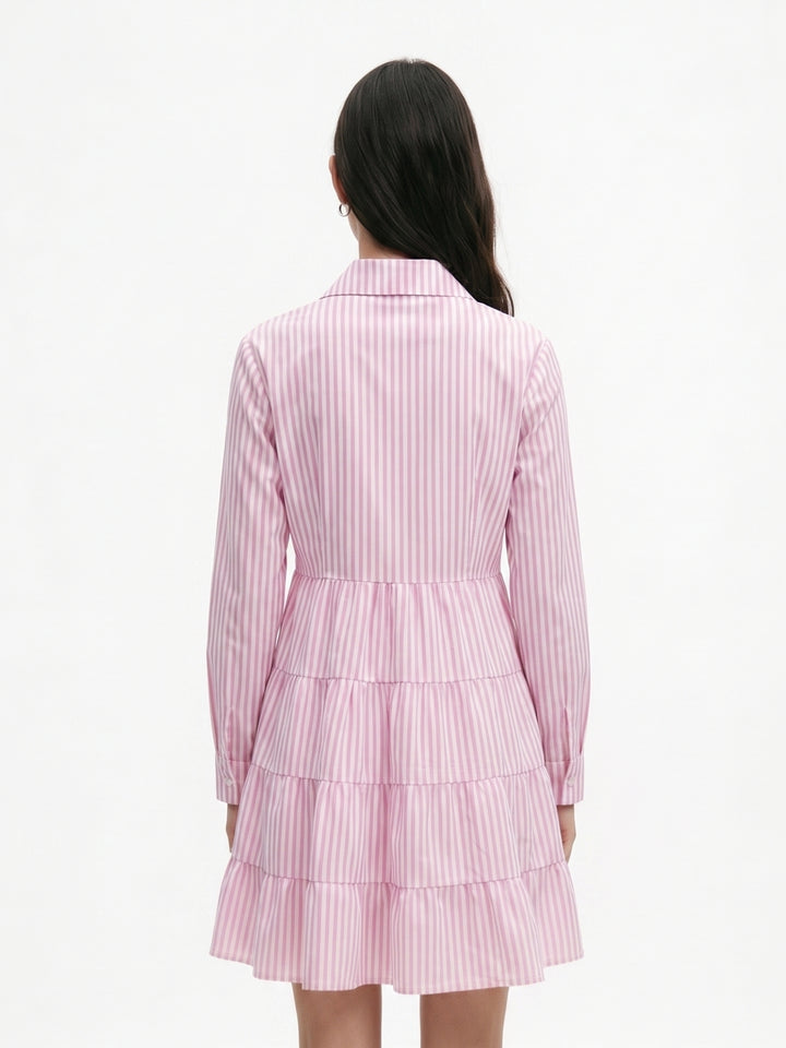Pink Striped Tiered Shirt Dress