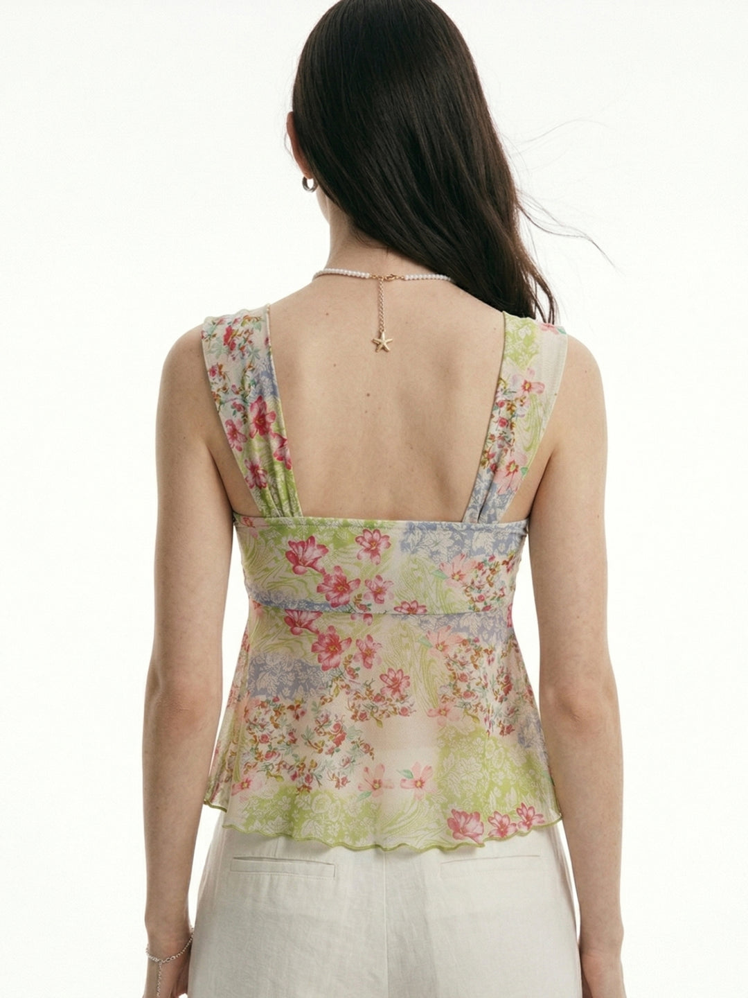 Multi Floral Printed Sweetheart Neck Top
